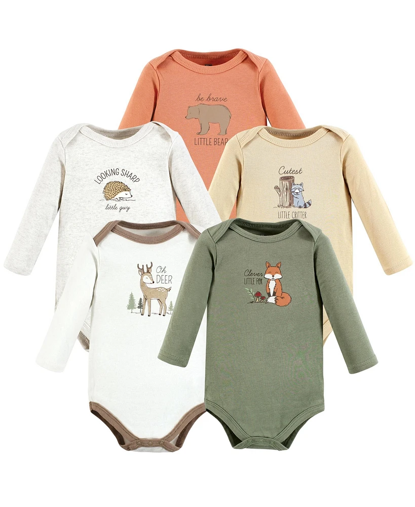 Hudson Baby Baby Boys Hudson Cotton Long-Sleeve Bodysuits, Forest Deer 5-Pack, 6-9 Months