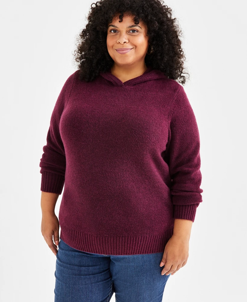 Style & Co Plus Solid Long-Sleeve Hoody Sweater, Created for Macy's