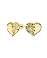 Bling Jewelry Minimalist Tiny Simple10K Yellow Gold Split Heart Stud Earrings For Women Secure Screw Back 8MM