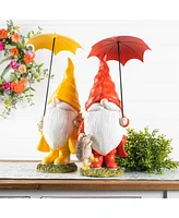 Slickblue Garden Gnome With Umbrella And Woodland Animals Statue (Set of 2)