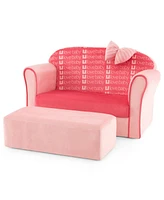 Slickblue Ultra Soft Velvet Kids Sofa Chair Toddler Couch with Ottoman-Pink