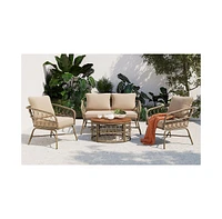 Simplie Fun Boho Wicker Chat Set with Ergonomic Seating and Water-Resistant Cushions