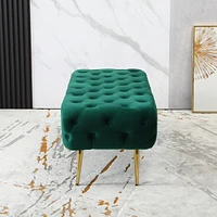 Simplie Fun Velvet Button Tufted Bench with Gold Metal Legs, Green