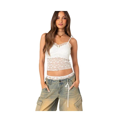 Edikted Women's Layered Sheer Lace Tank Top