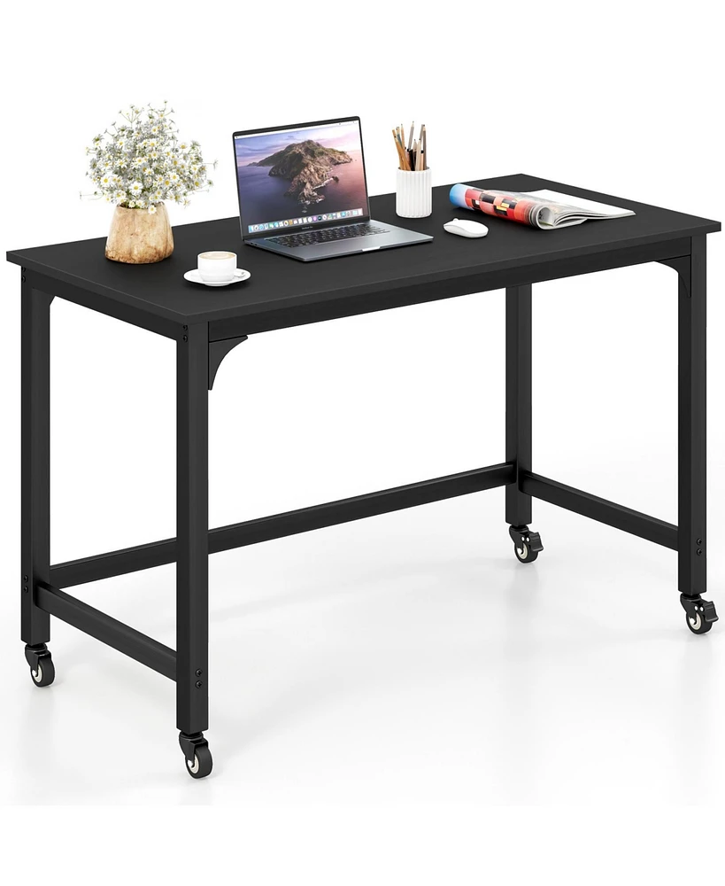 Costway Rolling Computer Desk Wood Top Metal Frame Laptop Table Study Workstation