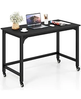 Costway Rolling Computer Desk Wood Top Metal Frame Laptop Table Study Workstation