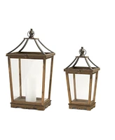 Slickblue Natural Wooden Lantern With Open Top (Set of 2)