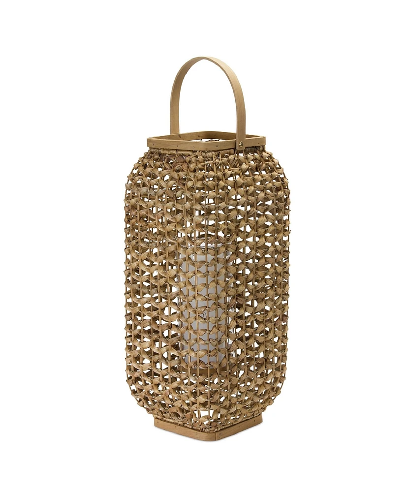 Slickblue Woven Wicker Lantern with Glass Insert