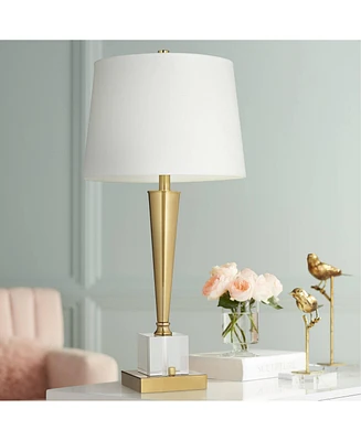 Possini Euro Design Wayne 29 1/4" Tall Modern Glam Luxury End Table Lamp Usb Port Brass Finish Metal Crystal Single White Shade Living Room Charging B