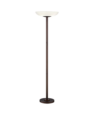 Possini Euro Design Meridian Light Blaster Modern Torchiere Floor Lamp 72" Tall Oiled Rubbed Bronze Frosted Glass Shade Cfl Bulbs for Living Room Read