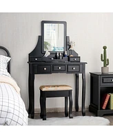Sugift Makeup Vanity Set with Mirror and Cushioned Stool