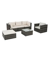 Simplie Fun Premium Patio Furniture Set Pe Wicker, Tempered Glass Table