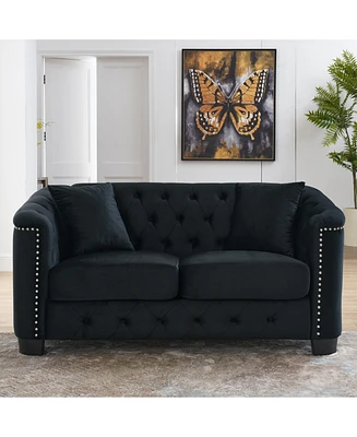 Simplie Fun Classic Velvet 3-Person Chesterfield Sofa with Nailhead Trim