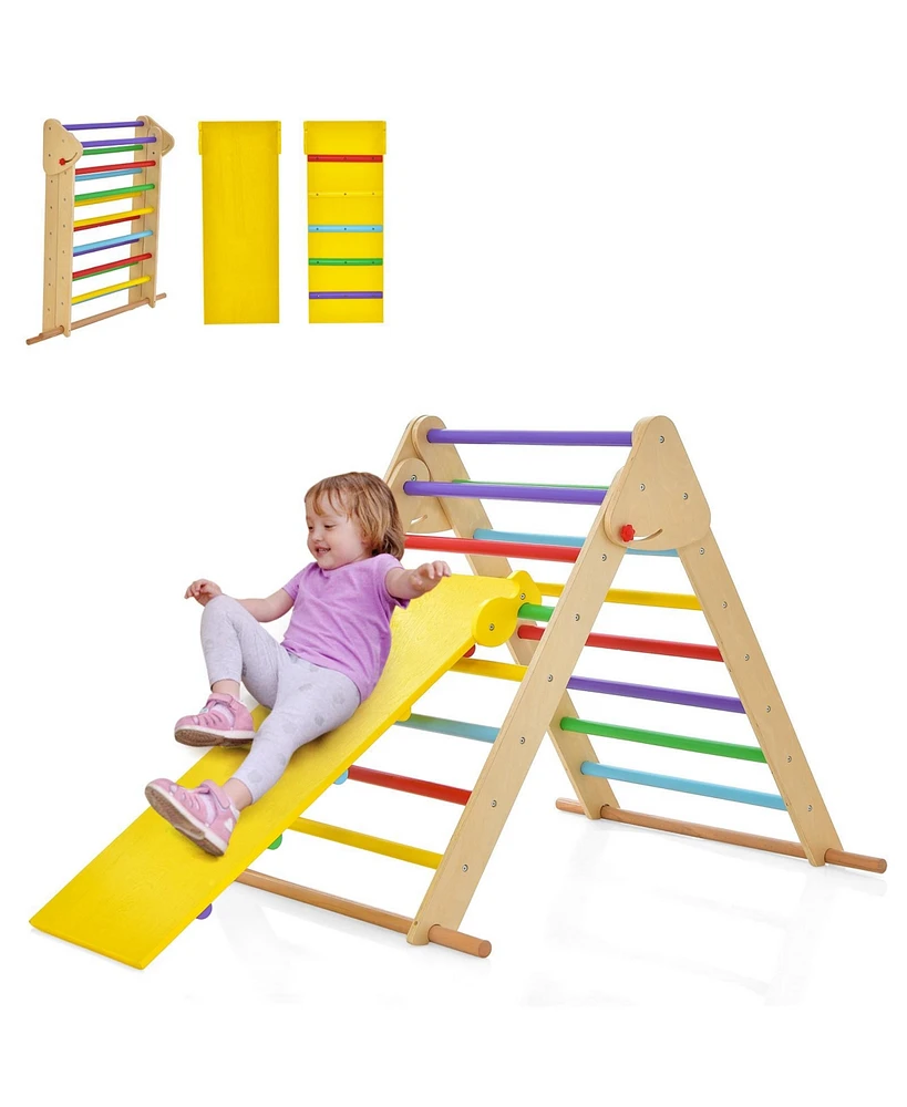 Slickblue Kids Climbing Triangle Set with Adjustable and Reversible Ramp-Multicolor