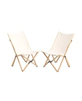 Slickblue Set of 2 Bamboo Dorm Chair with Storage Pocket for Camping and Fishing-Beige