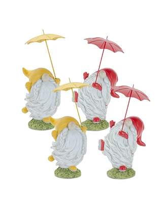 Slickblue Whimsical Dancing Garden Gnome Figurine With Umbrella (Set of 2)