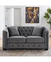 Classic Chesterfield Sofa Velvet Upholstery, Nailhead Trim, Solid Wood Frame