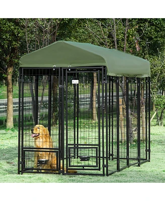 PawHut Outdoor Dog Kennel, Lockable Pet Playpen Crate, Welded Wire Steel Fence, with Water-, Uv