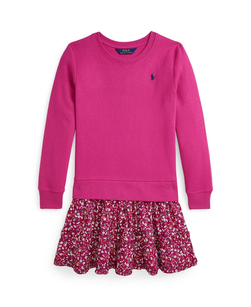 Polo Ralph Lauren Big Girls Floral Woven-Skirt Fleece Dress