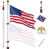 Yescom 30ft Telescopic Aluminum Flagpole w/ Eagle Gold Ball Top Finial 3'x5' Us Flag Kit