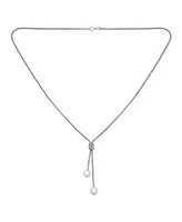 Bling Jewelry Nautical Cz Beach Destination White Simulated Pearl Necklace Lariat Pendant For Women Sterling Silver