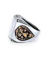 Bling Jewelry Big Statement Masculine King Of Jungle Rectangle Signet Accent Lion Ring For Men Solid Oxidized .925 Sterling Silver