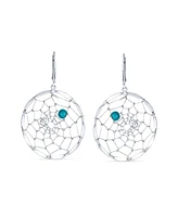 Bling Jewelry Blue Synthetic Turquoise Lever back Western Native American Indian Large Round Dream Catcher Earrings For Women Sterling Silver