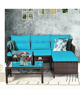 Sugift 3 Pieces Outdoor Patio Corner Rattan Sofa Set-Turquoise