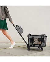 Sugift Rolling Cat Carrier with Dual-use Pads and Litter Bag-Gray