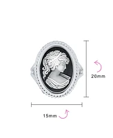 Bling Jewelry Classic Antique Victorian Style Women Framed Portrait Black White Oval Carved Cameo Ring For Women Sterling Silver