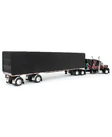 First Gear Inc 1/64 Black 7 Red Peterbilt 359 63in Mid Roof Sleeper with 53ft Roll Tarp