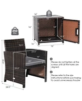 Sugift 3 Pieces Pe Rattan Wicker Furniture Set with Cushion Sofa Coffee Table for Garden