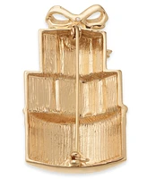 Holiday Lane Gold-Tone Glass Bead Stack of Gift Wrapped Presents Pin