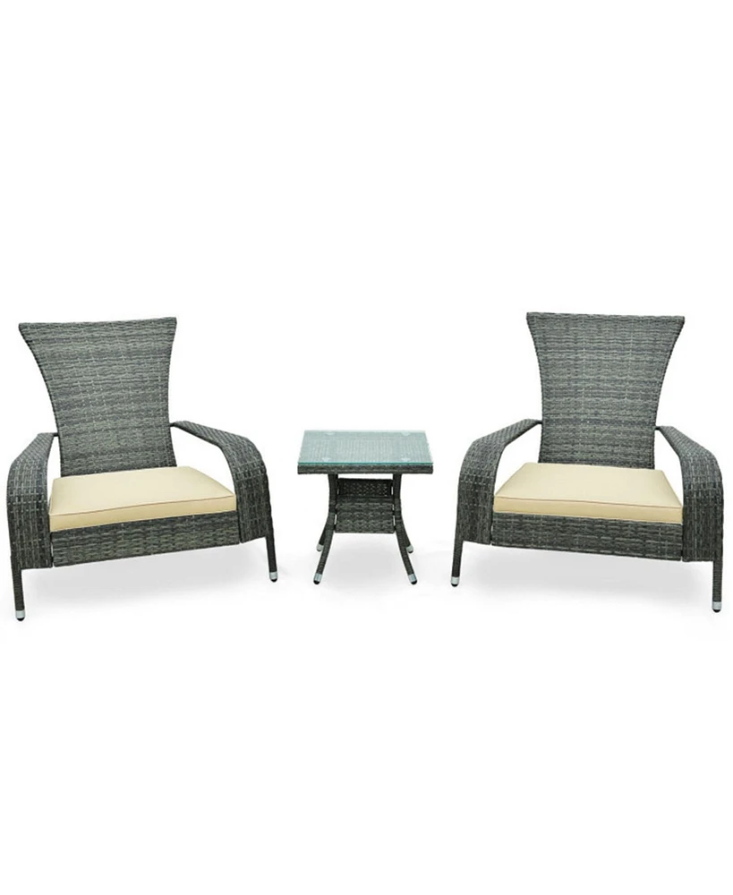 Vebreda 3-Piece Wicker Adirondack Set with Comfy Seat Cushions