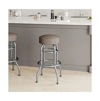 Emma+Oliver Retro Backless Double Ring Chrome Restaurant Dining Barstool