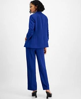 Bar Iii Womens Textured Crepe One Button Blazer Printed Satin Blouse Pull On High Waist Pants Created For Macys