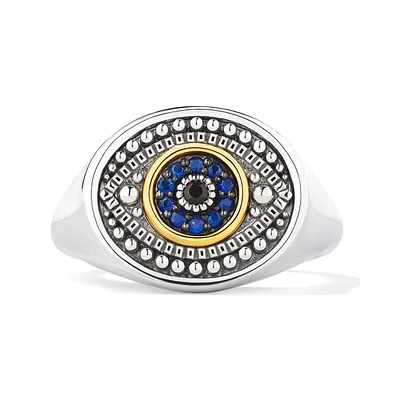 Judith Ripka Little Luxuries Evil Eye Signet Ring with Black Sapphire, Blue Sapphire and 18K Gold