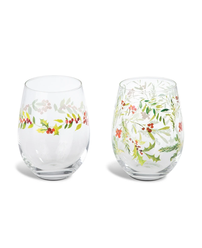 Thirstystone Stemless Wine Glasses with Christmas Trees, Set of 2