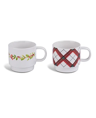 Thirstystone Stackable Mugs with Holly Berry & Plaid, Set of 2