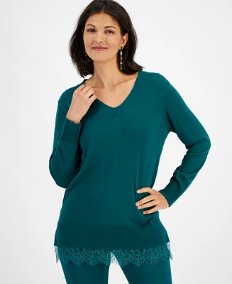 I.n.c. International Concepts Women's Lace-Trim Tunic Sweater