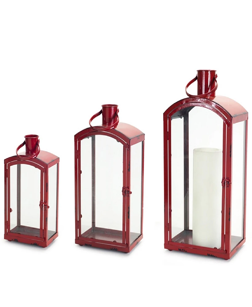 Slickblue Set of 3 Rustic Red Curved Top Lanterns