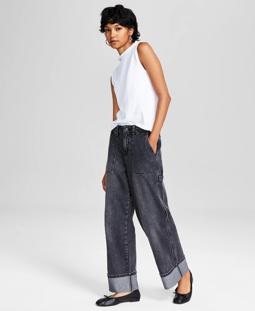 And Now This Women's Wide-Leg Utility Cuffed Jeans, Created for Macy's