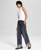 And Now This Women's Wide-Leg Utility Cuffed Jeans, Created for Macy's