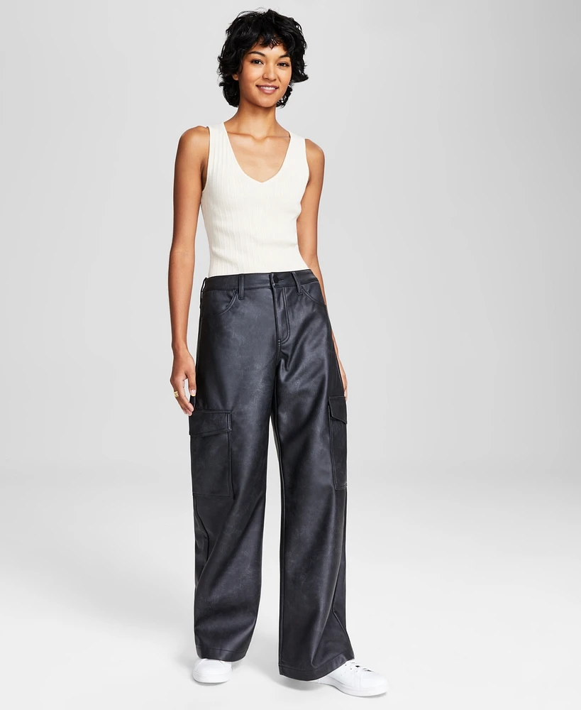 And Now This Women's Faux-Leather High-Rise Cargo Pants, Created for Macy's