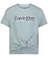 Calvin Klein Big Girls Performance Logo Twist-Front T-Shirt