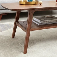 North American Oak Solid Wood Coffee Table with Dual-Layer Storage