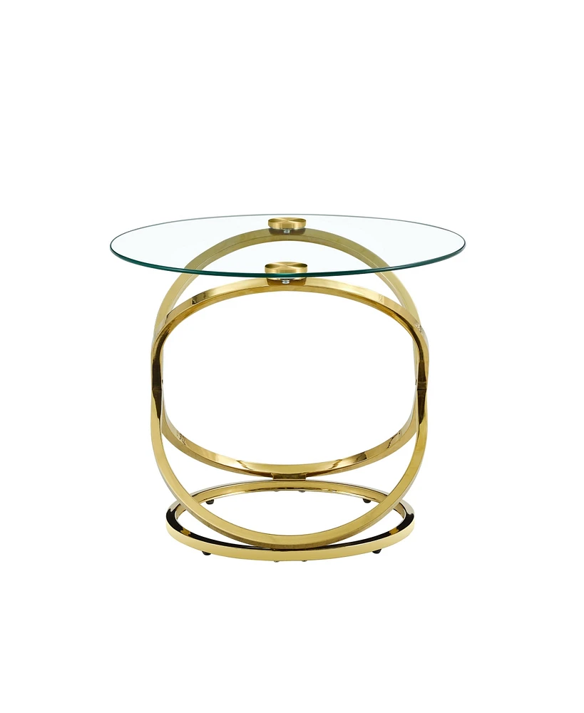 Simplie Fun Luxurious 80cm Clear Glass Coffee Table with Sleek Metal Base