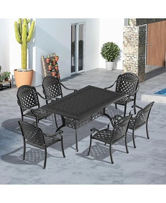 Simplie Fun 6-Seat Black Aluminum Outdoor Table and Chair Set with Cushions