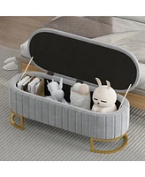 Simplie Fun Elegant Velvet Storage Ottoman with Button-Tufted Silver Metal Legs