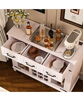 Streamdale Furniture Modern Farmhouse Buffet 47" Sideboard with Storage, Charging Outlets & Led Light